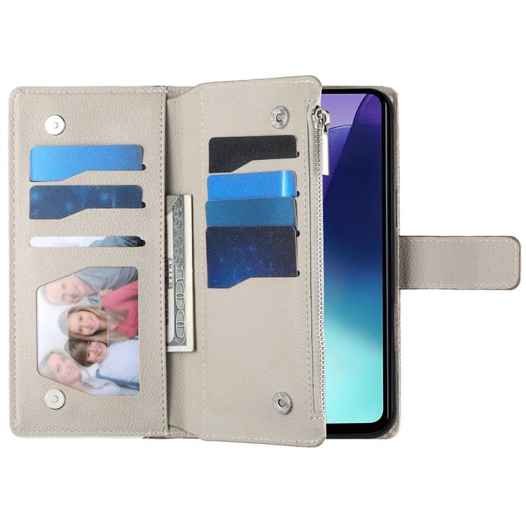 Funda de cuero con cremallera y múltiples tarjetas para Redmi 14C 4G / 14R / A4 5G / A3 Pro, con costuras y correa corta (negra)
