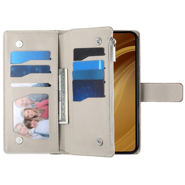 Funda de cuero con cremallera para Redmi A3 y Xiaomi Poco C61, con costuras, múltiples tarjetas y correa corta (azul)