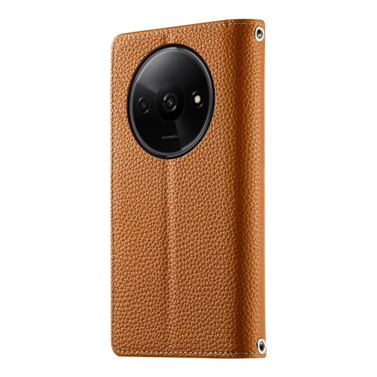 Funda de cuero con cremallera para Redmi A3 / Xiaomi Poco C61, con costuras, para múltiples tarjetas y correa corta (marrón)