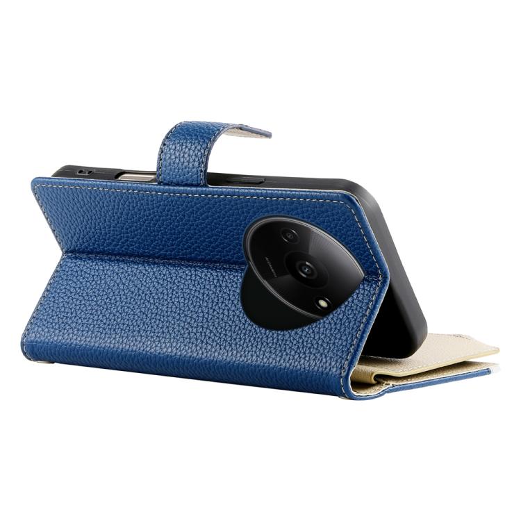 Funda de cuero con cremallera para Redmi A3 / Xiaomi Poco C61, con costuras, múltiples tarjetas y correa corta (azul oscuro)