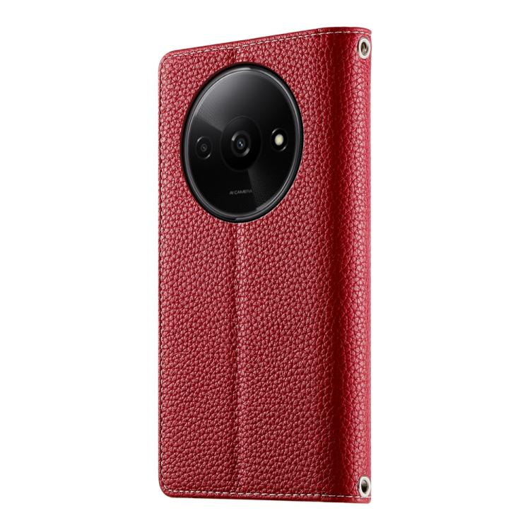 Funda de cuero con cremallera para Redmi A3 y Xiaomi Poco C61, con costuras, para múltiples tarjetas y correa corta (roja)