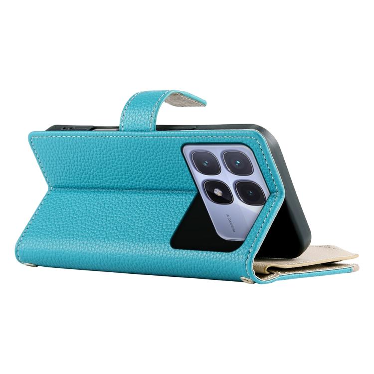 Funda de cuero con cremallera para Redmi K70 Ultra, con costuras, múltiples tarjetas y correa corta (azul)