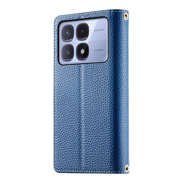 Funda de cuero con cremallera para Redmi K70 Ultra, con costuras, múltiples tarjetas y correa corta (azul oscuro)
