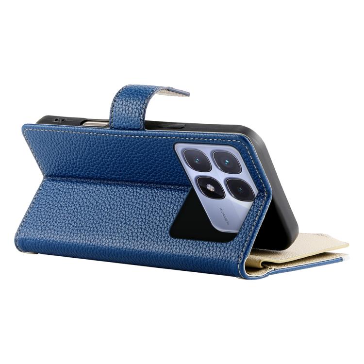 Funda de cuero con cremallera para Redmi K70 Ultra, con costuras, múltiples tarjetas y correa corta (azul oscuro)