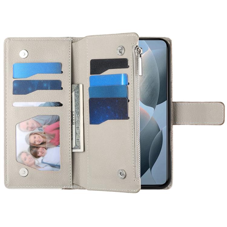 Funda de cuero con cremallera para Redmi K70E y Xiaomi Poco X6 Pro, con costuras, para múltiples tarjetas y correa corta (azul oscuro)