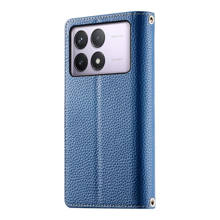 Funda de cuero con cremallera y múltiples tarjetas para Redmi K70 / K70 Pro / Poco F6 Pro, con costuras y correa corta (azul oscuro)