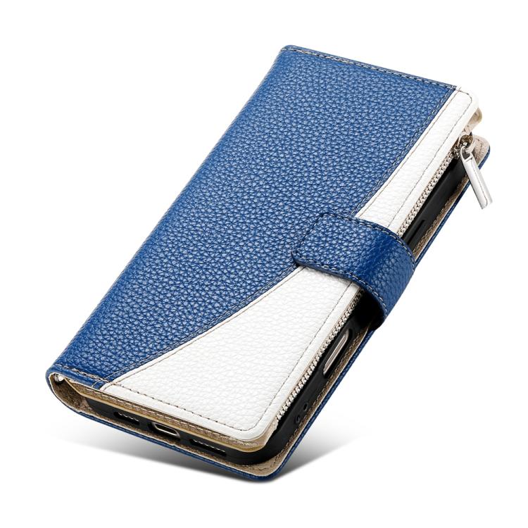Funda de cuero con cremallera y múltiples tarjetas para Redmi K70 / K70 Pro / Poco F6 Pro, con costuras y correa corta (azul oscuro)
