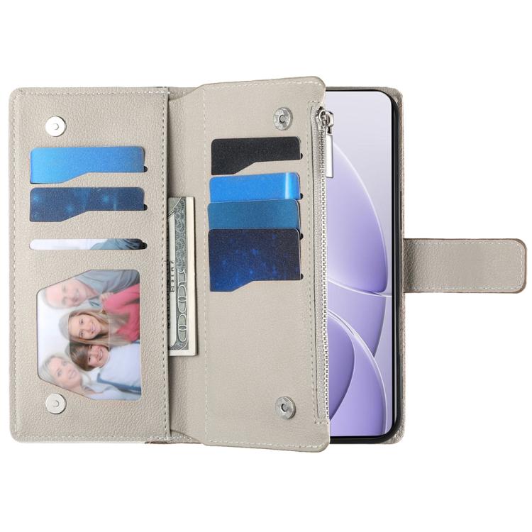 Funda de cuero con cremallera y múltiples tarjetas para Redmi K80 / K80 Pro / Poco F7 Pro, con costuras y correa corta (blanca)