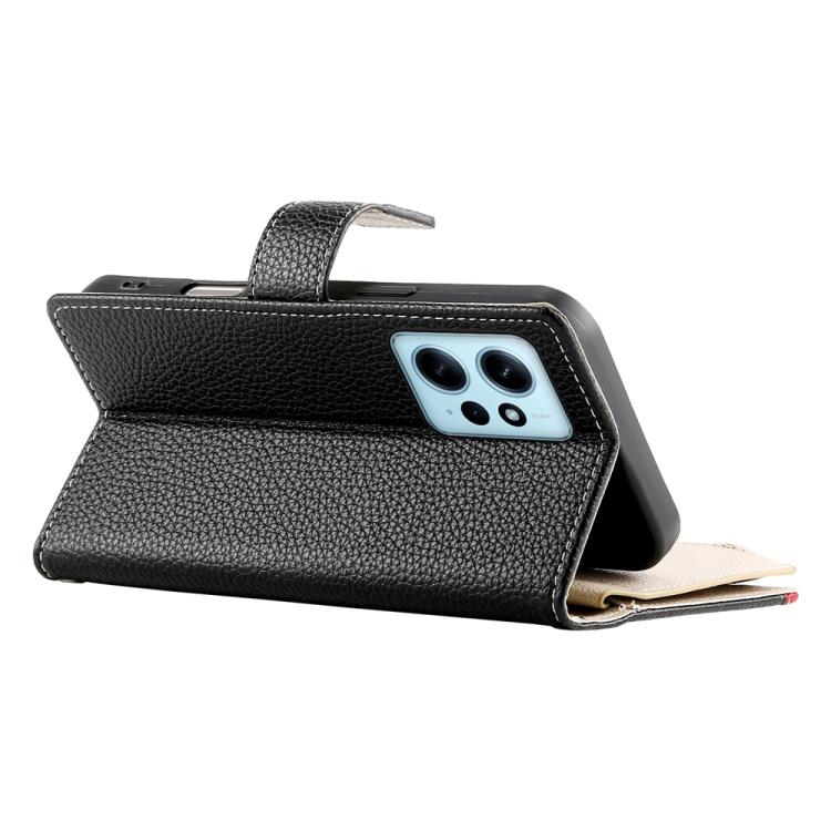 Funda de cuero con cremallera para Redmi Note 12 4G Global / Note 12R Pro, con costuras, para múltiples tarjetas y correa corta (negra)