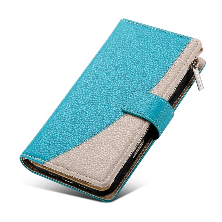 Funda de cuero con cremallera para Redmi Note 12 5G Global / Xiaomi Poco X5, con costuras, para múltiples tarjetas y correa corta (azul)