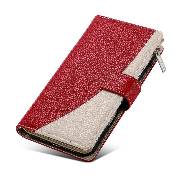 Funda de cuero con cremallera para Redmi Note 12 5G Global / Xiaomi Poco X5, con costuras, para múltiples tarjetas y correa corta (roja)