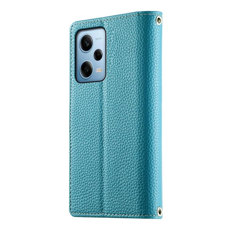 Funda de cuero con cremallera para Redmi Note 12 Pro 5G, con costuras globales, múltiples tarjetas y correa corta (azul)