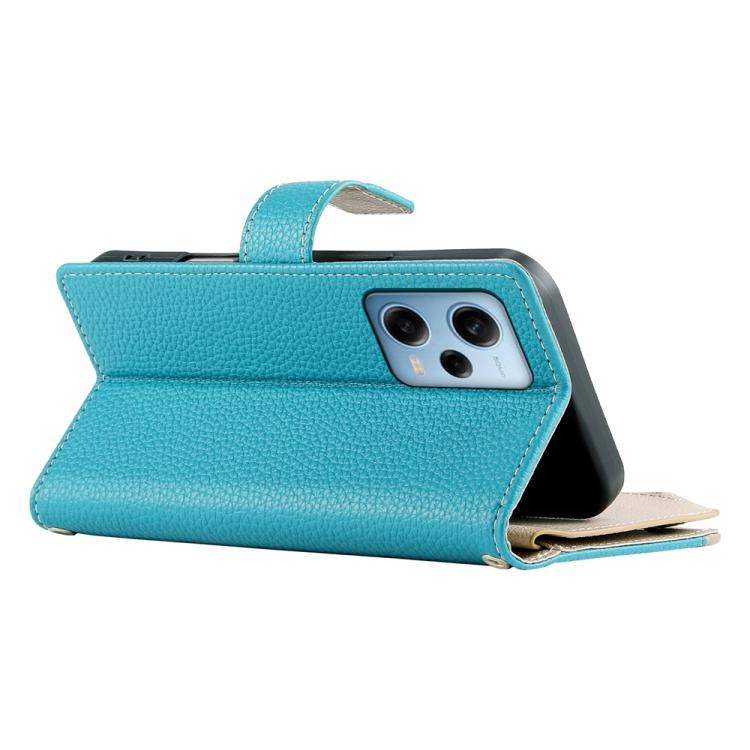 Funda de cuero con cremallera para Redmi Note 12 Pro 5G, con costuras globales, múltiples tarjetas y correa corta (azul)