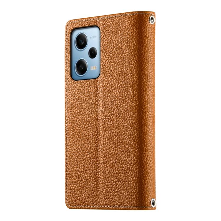 Funda de cuero con cremallera para Redmi Note 12 Pro 5G, con costuras globales y múltiples tarjetas, con correa corta (marrón)