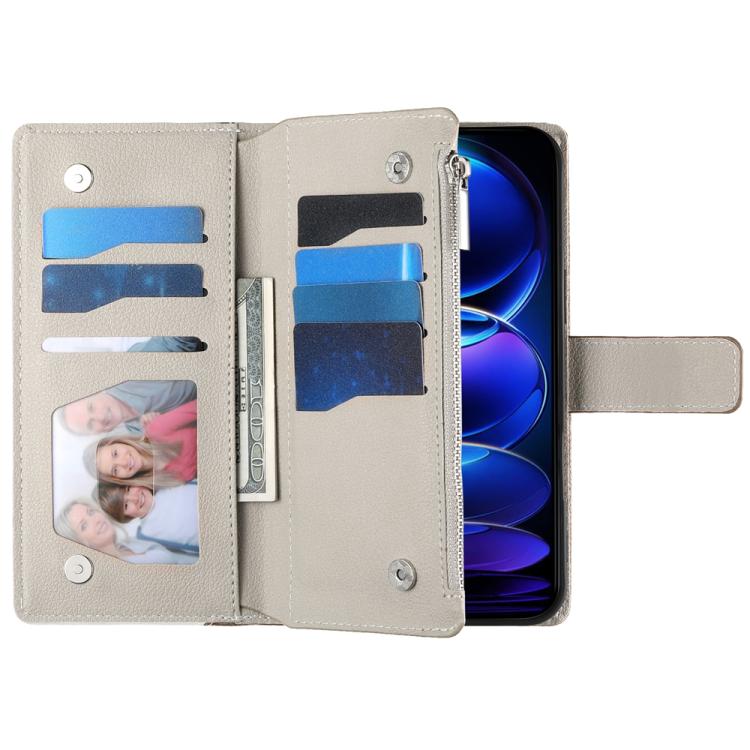 Funda de cuero con cremallera para Redmi Note 12 Pro 5G, con costuras globales y múltiples tarjetas, con correa corta (marrón)