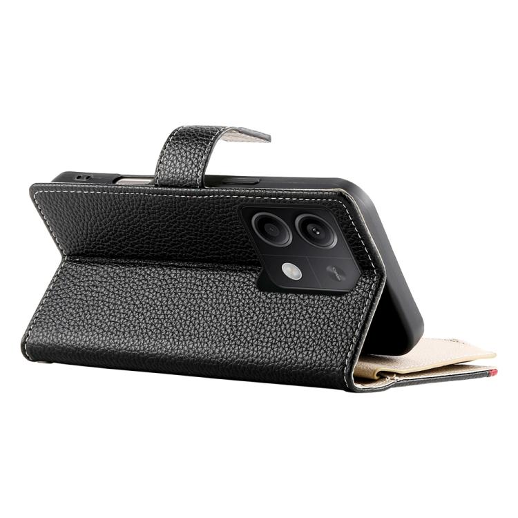 Funda de cuero con cremallera para Redmi Note 13 5G, con costuras globales y múltiples tarjetas, con correa corta (negra)