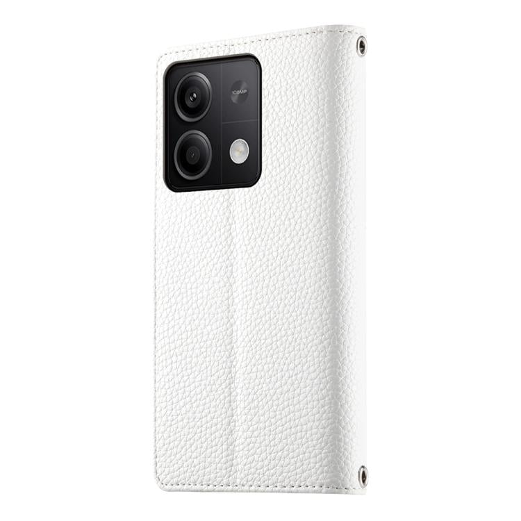 Funda de cuero con cremallera para Redmi Note 13 5G, con costuras globales, para múltiples tarjetas y correa corta (blanca)
