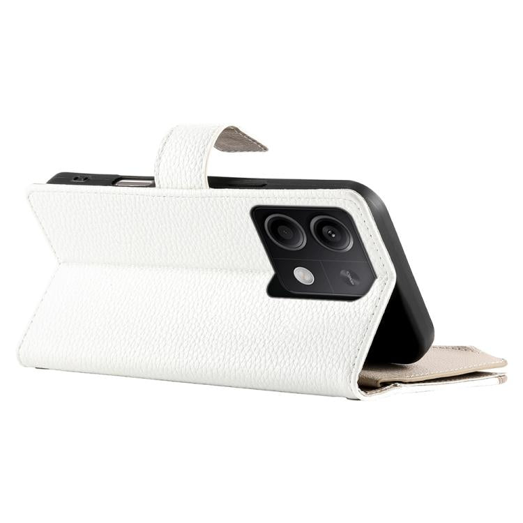 Funda de cuero con cremallera para Redmi Note 13 5G, con costuras globales, para múltiples tarjetas y correa corta (blanca)
