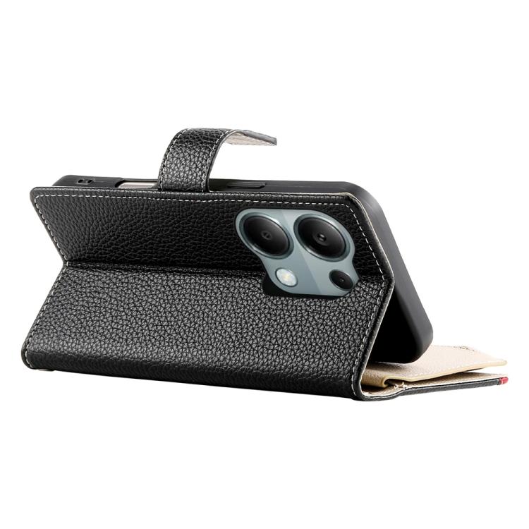 Funda de cuero con cremallera para Redmi Note 13 Pro 4G / Poco M6 Pro, con costuras, para múltiples tarjetas y correa corta (negra)