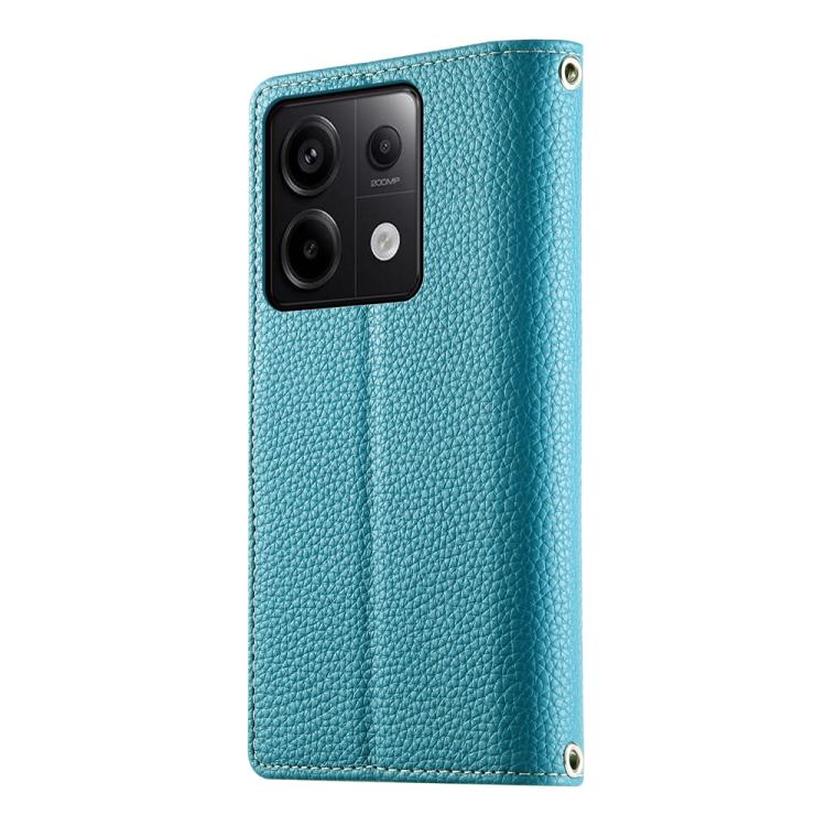 Funda de cuero con cremallera para Redmi Note 13 Pro y Xiaomi Poco X6, con costuras, para múltiples tarjetas y correa corta (azul)