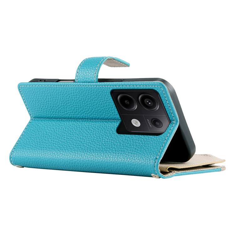 Funda de cuero con cremallera para Redmi Note 13 Pro y Xiaomi Poco X6, con costuras, para múltiples tarjetas y correa corta (azul)