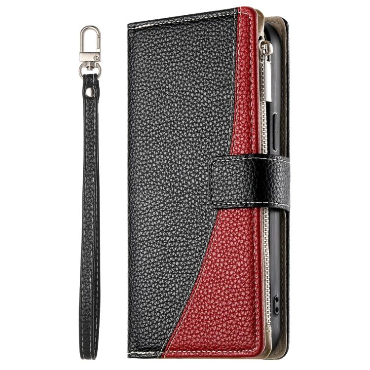 Funda de cuero con cremallera para Redmi Note 14 4G, 163,25 mm, con múltiples tarjetas y correa corta (negra)