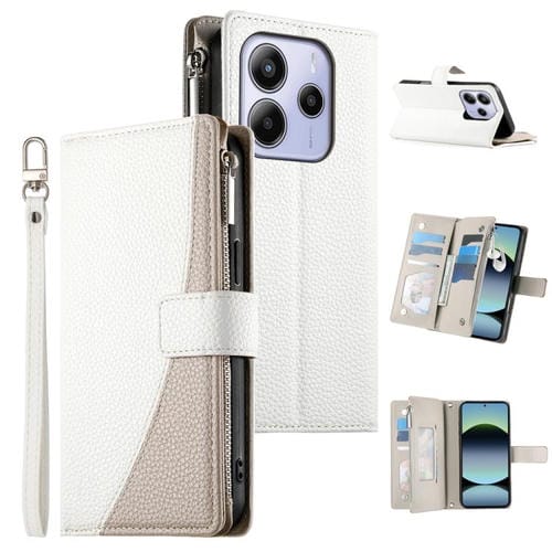 Funda de cuero con cremallera para Redmi Note 14 4G, 163,25 mm, con múltiples tarjetas y correa corta (blanca)