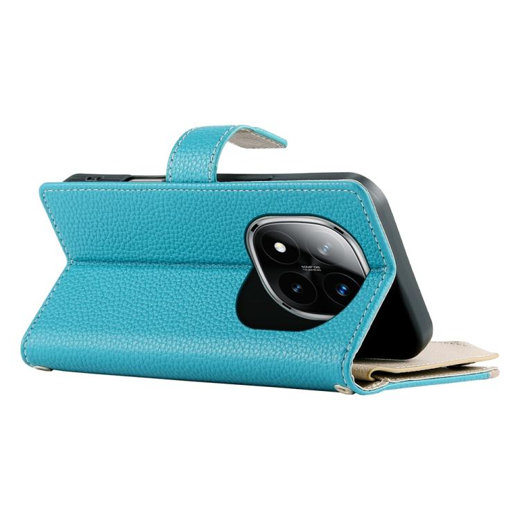 Funda de cuero con cremallera para Redmi Note 14 Pro 4G, con costuras, para múltiples tarjetas y correa corta (azul)