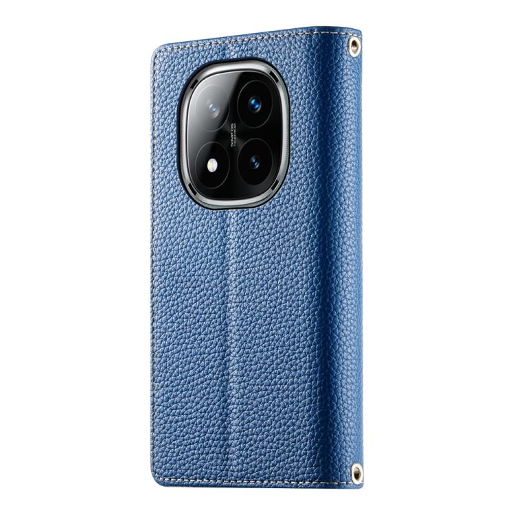 Funda de cuero con cremallera para Redmi Note 14 Pro 4G, con costuras, para múltiples tarjetas y correa corta (azul oscuro)