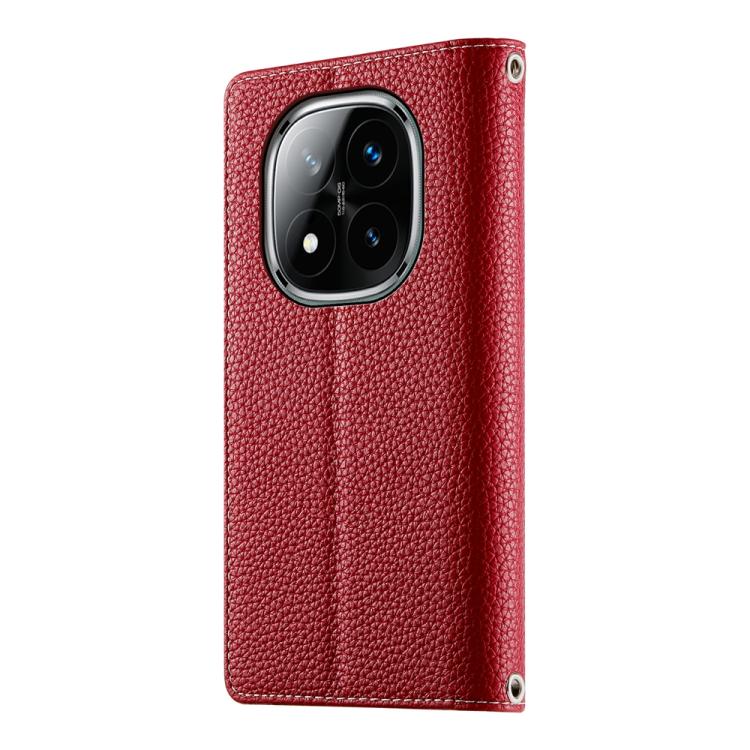 Funda de cuero con cremallera para Redmi Note 14 Pro 4G, con costuras, para múltiples tarjetas y correa corta (roja)