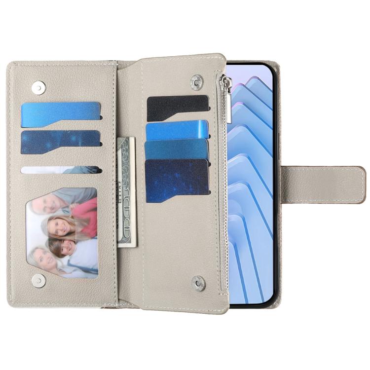 Funda de cuero con cremallera para Redmi Note 14 Pro 5G / Note 14 Pro+ 5G, con costuras, para múltiples tarjetas y correa corta (blanca)