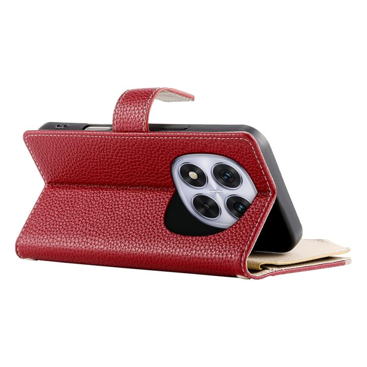 Funda de cuero con cremallera para Redmi Note 14 Pro 5G / Note 14 Pro+ 5G, con costuras, para múltiples tarjetas y correa corta (roja)