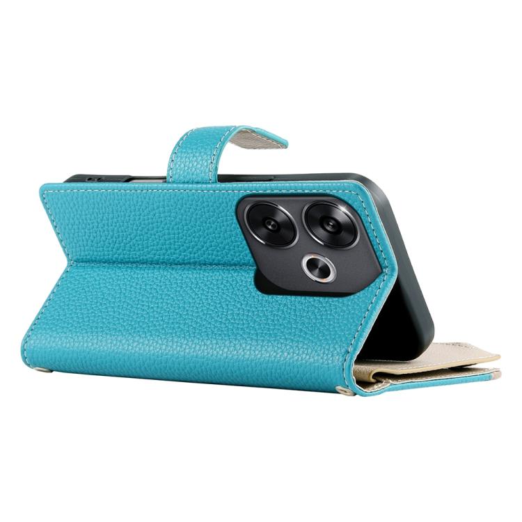 Funda de cuero con cremallera para Redmi Turbo 3 y Xiaomi Poco F6, con costuras, para múltiples tarjetas y correa corta (azul)