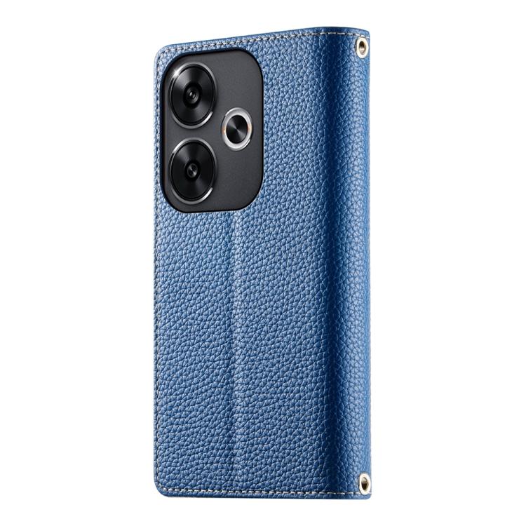 Funda de cuero con cremallera para Redmi Turbo 3 y Xiaomi Poco F6, con costuras, para múltiples tarjetas y correa corta (azul oscuro)