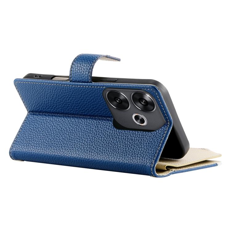 Funda de cuero con cremallera para Redmi Turbo 3 y Xiaomi Poco F6, con costuras, para múltiples tarjetas y correa corta (azul oscuro)