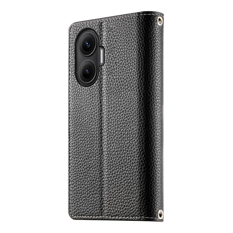 Funda de cuero con cremallera para Redmi Turbo 4 Pro y Xiaomi Poco F7, con costuras, para múltiples tarjetas y correa corta (negra)