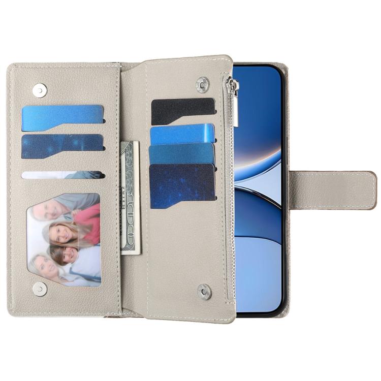 Funda de cuero con cremallera para Redmi Turbo 4 Pro y Xiaomi Poco F7, con costuras, para múltiples tarjetas y correa corta (negra)