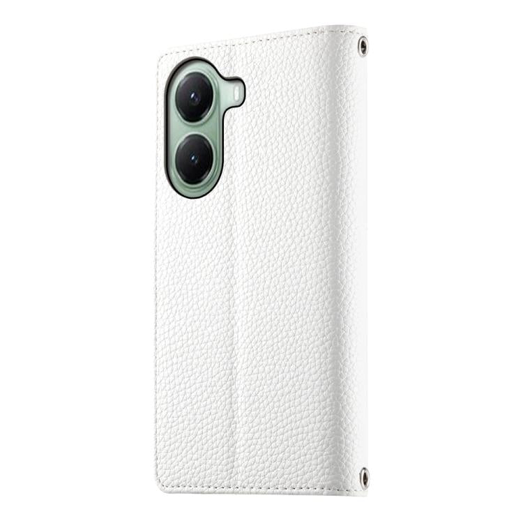 Funda de cuero con cremallera para Redmi Turbo 4 / Xiaomi Poco X7 Pro, con costuras, para múltiples tarjetas y correa corta (blanca)