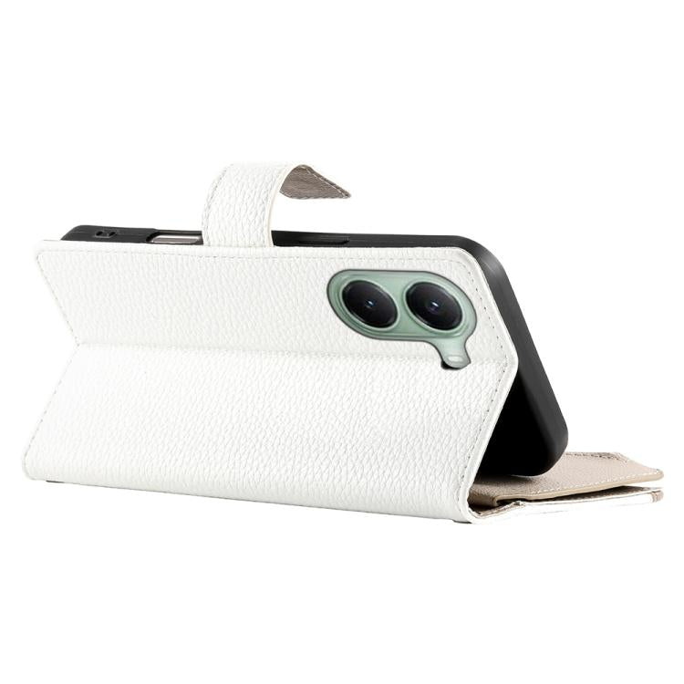Funda de cuero con cremallera para Redmi Turbo 4 / Xiaomi Poco X7 Pro, con costuras, para múltiples tarjetas y correa corta (blanca)