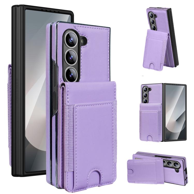 Funda de cuero con película templada integrada para Samsung Galaxy Z Fold6 (morado claro)