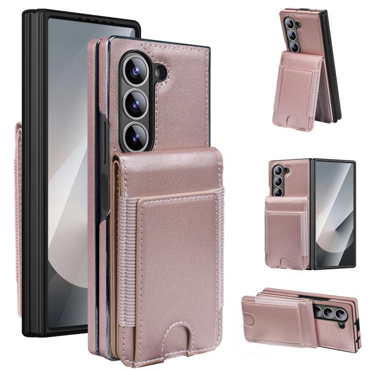 Funda de cuero con película templada integrada para Samsung Galaxy Z Fold5 (oro rosa)