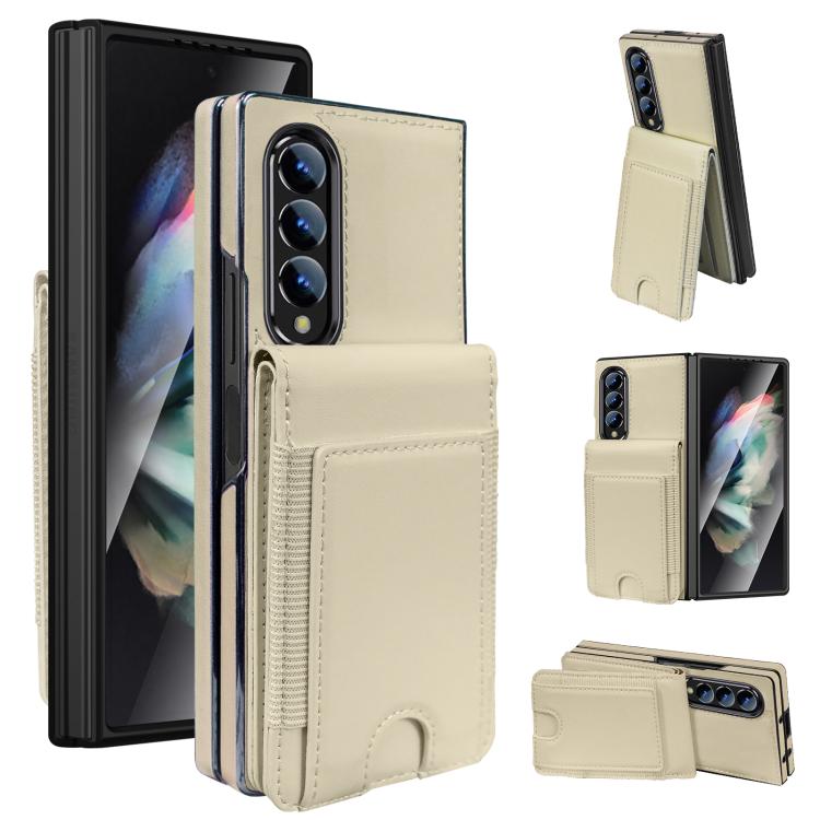 Funda de cuero con película templada integrada para Samsung Galaxy Z Fold3 (beige)