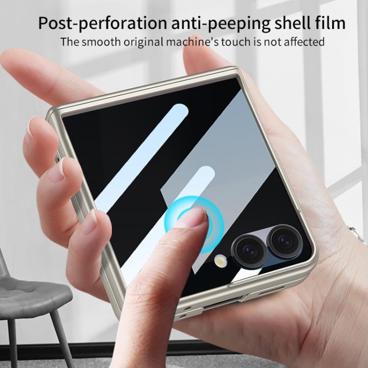 Funda con tapa magnética de cobertura total para Samsung Galaxy Z Flip7 5G con película de privacidad integrada GKK (plateada)