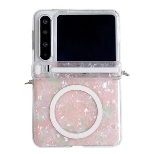 Funda MagSafe con textura perlada y hebilla lateral para Huawei Pura X (rosa y verde)
