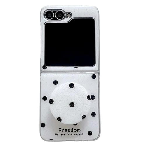 Funda para Samsung Galaxy Z Flip6 con diseño de puntos brillantes y soporte (blanca)
