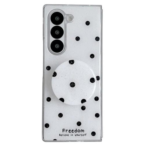 Funda para Samsung Galaxy Z Fold6 con diseño de puntos brillantes y soporte (blanca)