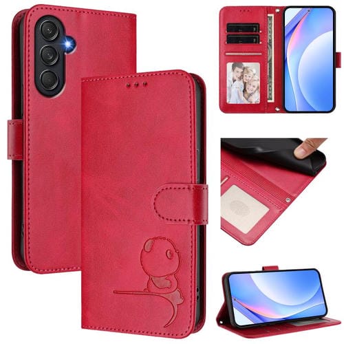 Funda de cuero RFID con estampado de panda y cordón para Samsung Galaxy M54 5G / F54 5G (rosa)