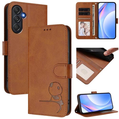 Funda de cuero con relieve RFID y cordón para Samsung Galaxy M55/C55 5G (marrón)