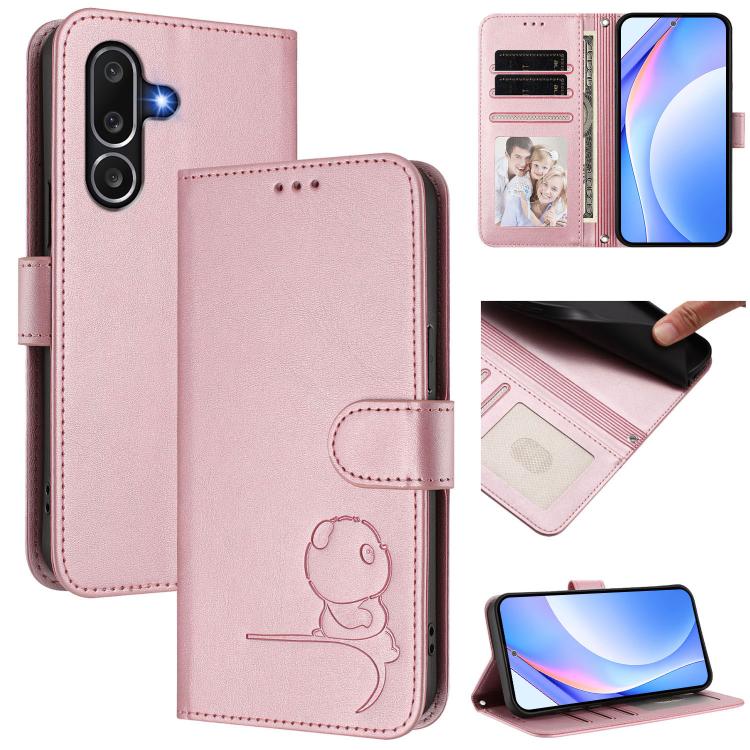 Funda de cuero con relieve RFID y cordón para Samsung Galaxy M56 5G (rosa)