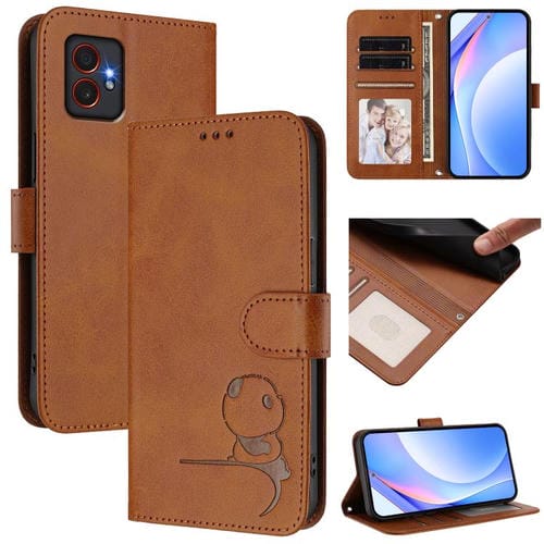 Funda de cuero con relieve RFID y cordón para Samsung Galaxy XCover7 Pro (marrón)